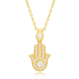 Hamsa-Colgante de Plata de Ley 925 con piedras de zirconia, collar hecho a mano con piedras de zirconia, estilo turco - Product Image 3