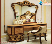 Table de toilette de luxe en teck de style baroque avec miroir, console en forme de cœur, design moderne, taille personnalisable, personnalisable