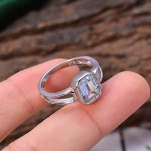 พลอยบุษราคัมสีฟ้าธรรมชาติ92.5พลอยรูปทรงสดใสแหวนเงินสเตอร์ลิง3.8กรัมเครื่องประดับหินวันเกิด - Product Image 2