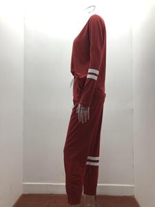 Nouvel ensemble de survêtement pour femme en molleton de coton personnalisé, noir réfléchissant avec rayures - Product Image 3