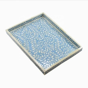 Incrustaciones de hueso Rectángulo Aqua Color Bandejas Nueva llegada Incrustación de hueso y Madre de perla Bandeja para Eid Especial y Ramadán Especial - Product Image 1