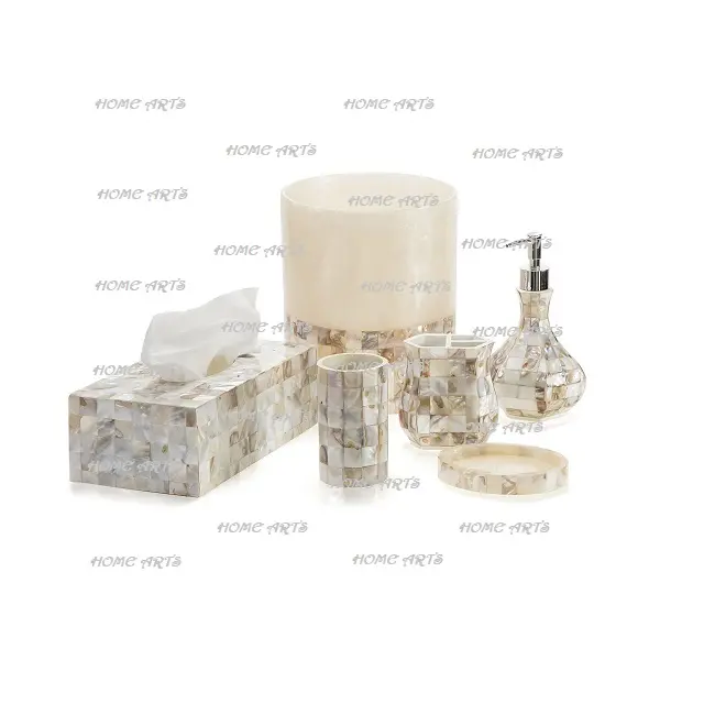 Designer Mother Of Pearl Bathroom Sets Exclusive Quality 6 Pieces Bathroom Accessories Sets For Indoor Use