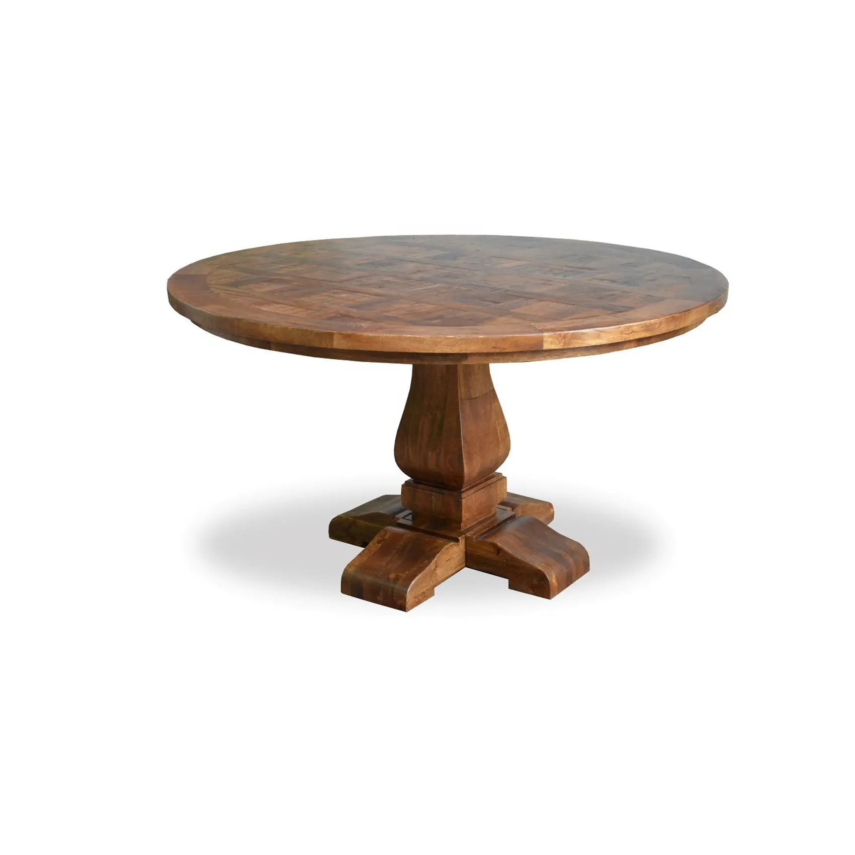 Mesa de comedor redonda con BASE de PEDESTAL, Mango de madera maciza de Acacia, muebles rústicos modernos
