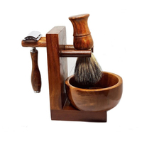 Ensemble de rasage en bois pour homme avec brosse en poils de blaireau de qualité supérieure, bol et rasoir - Couleur et logo personnalisables