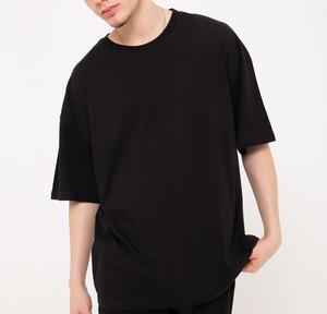 Camiseta básica de gran tamaño para hombre, camisa de cuello redondo en blanco, tela de algodón orgánico 100%, nueva tendencia de verano, personalizada, color negro, venta al por mayor, 2023 - Product Image 1