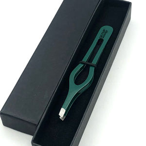 เคลลี่กรีนแป้งเคลือบสีเงินปลายสแตนเลสแหนบคิ้วโลโก้ส่วนบุคคลเครื่องมือความงาม - Product Image 1