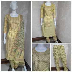 Ropa India estampada para mujer, traje recto amarillo de algodón, kameez salwar, venta al por mayor - Product Image 4