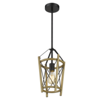 Lustre suspendu Inno Casa 2103-P1 industriel noir en bois et métal, 1 éclairage E26/E27, économie d'énergie, CRI 80, pour appartement