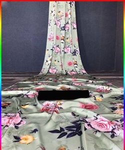 Sari en soie Lyra prêt-à-porter de designer Bollywood, avec broche florale, pour fêtes et mariages, imprimé numérique, coloré, style indien - Product Image 5