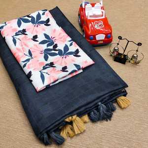 Saree de seda de yute pesado para mujer, saree con borlas de algodón y Vichitra pura, blusa de seda con impresión Digital con adornos gratuitos - Product Image 4