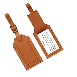 Brown Genuine Leather Personalized <b>Luggage</b> <b>Tag</b> with Adjustable Strap and Snap Buckle Feature - Product Image 1