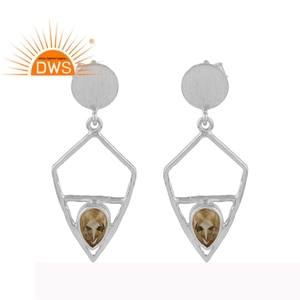 Party Wear 925 pendiente de gota de poste de plata fina para mujer bonitos pendientes de piedras preciosas de citrino Natural mayorista de joyería - Product Image 1