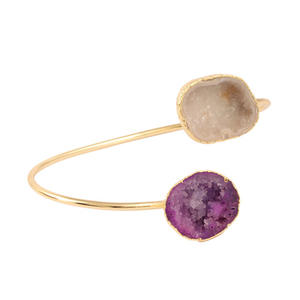 Pulsera de geoda natural para mujer, brazalete ajustable hecho a mano, blanco y morado - Product Image 4