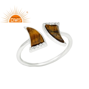 Anillo de piedras preciosas de ojo de tigre de circonia cúbica, proveedor de joyería, plata fina 925, sortija apilable - Product Image 1