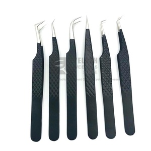 Pince à épiler japonaise d'extension de cils en acier durable poignée en diamant mat noir vente à chaud fibre de volume de marque privée - Product Image 4