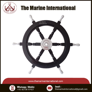 Nautical Premium Handcrafted 24 ''Rueda de barco de madera negra con cubo de aluminio y mango Rueda de madera decorativa para la pared del hogar - Product Image 6