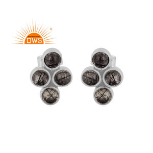 Pendientes de Plata de Ley 925 Oxidada Hechos a Mano y Personalizados con Piedra Preciosa de Rutilo Negro Natural, Fabricante de Joyería - Product Image 1
