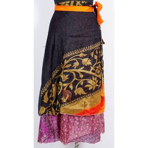 Falda de seda mágica envolvente de estilo vintage, doble capa de talla grande, Sari de seda, Maxi largo bohemio, plumas de cintura natural para danza del vientre - Product Image 1