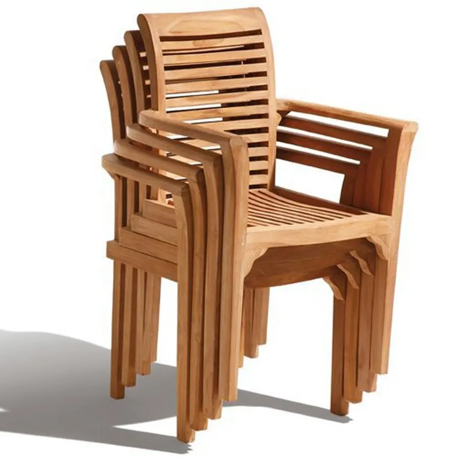 Tik ahşap kapı veranda bahçe istiflenebilir sandalye endonezya dış mekan mobilyası
