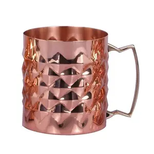 Neueste Design Kupfer Moskau Maultier becher Diamant schliff Außen lack Bier becher Maultier becher für jedes gekühlte Getränk Einzigartiger Geschenk artikel