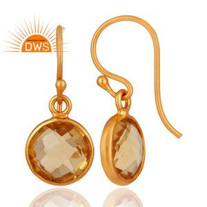Glossy Round <b>Citrine</b> Gemstone <b>Earrings</b> Handmade Gold Plated Jewelry Suppliers 925 Silver Dangle Hook <b>Earrings</b> - Product Image 2