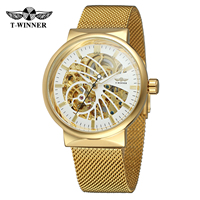 Montre squelette mécanique automatique pour homme T-WINNER Fashion couleur or