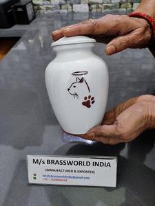 Urne de crémation pour animaux de compagnie en aluminium peint à la main ange chat avec ailes souvenir fournitures funéraires pour se souvenir des chats - Product Image 4