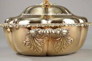 Plat de service créatif avec couvercle, pour hôtel et Restaurant, décor en or plaqué taille personnalisée, bol de service en laiton et métal - Product Image 2