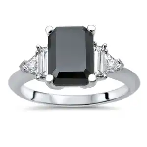 Anillo de compromiso de oro blanco de 14k y 2,00 Ct, sortija de compromiso con diamante negro tallado de Esmeralda, regalo de Navidad