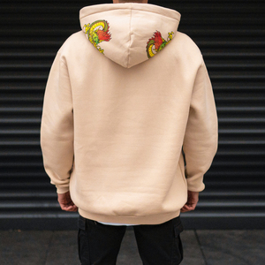 Wholesale Custom <b>Oversized</b> 100% Cotton <b>Fleece</b> Lined <b>Men</b> Screen Print Embroidery Sweatshirt <b>Hoodie</b> Beige Color High Quality GSM - Product Image 5