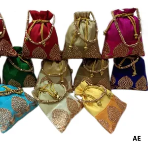 Wedding purse indian traditional party pouch single handle clutch geometric embroidery string cheap drawstring purse bags with