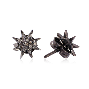 Natural Champagne Diamond Oxidized 925 <b>Silver</b> Push Back Minimalist Star <b>Stud</b> Earrings Unisex Fine Jewelry - Product Image 2