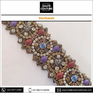 Gomas opacas bordadas a mano para niña, diadema con cuentas de cilindro, diademas de moda - Product Image 3