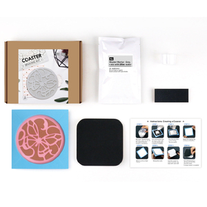 DIY Round Cement Concrete Coaster Kit Oriental Design Reusable Stone Mat Pad - Product Image 3