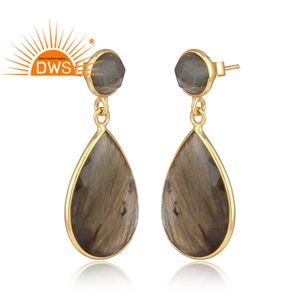 ต่างหูหินอัญมณีลาบราดอไรต์ต่างหูแบบห้อยอัญมณีเครื่องประดับผู้ผลิตเงินแท้สีดำอินเทรนด์ทรงกลม1ชิ้น - Product Image 3