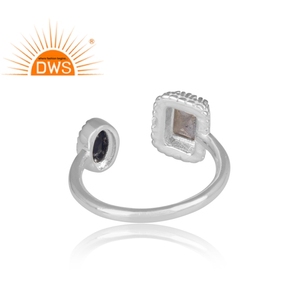 <b>Labradorite</b> And Round Blue Sapphire Gemstone Handmade <b>Ring</b> Jewelry Manufacturer 925 Sterling Fine Silver Open <b>Ring</b> Woman's <b>Ring</b> - Product Image 4