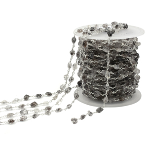 Chaîne de chapelet en quartz diamant Herkimer brut, 7x5–8x7mm, avec fil en laiton plaqué rhodium, chaîne de cristaux enroulée, vendue au mètre - Product Image 6