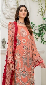 Haute qualité en mousseline de soie brodée fine Shalwar Kameez costumes vêtements de fête pour femmes Style indien et pakistanais pour adultes - Product Image 3