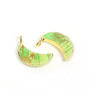 Green Mojave Turquoise 20x8 Crescent Shape Gemstone Pendant with Single Loop Connector Rhodium & Gold Plated Half Mooncharm - Product Image 3