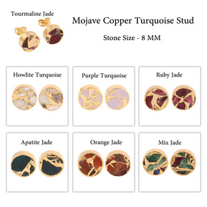 Boucle d'oreilles en pierre précieuse pour femmes, ronde, orange, cuivre, turquoise, gros prix, plaqué or, 8mm, cadeau - Product Image 2