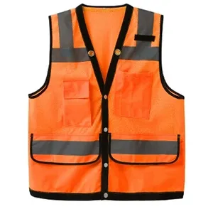 Горячая распродажа Новый дизайн высокая Светоотражающая оранжевая с черной сеткой жилет безопасности с карманами