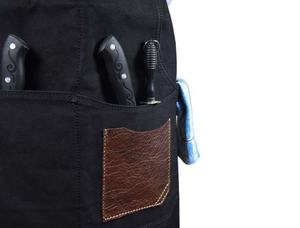 ผ้ากันเปื้อนสำหรับช่างตัดผม,ผ้าแคนวาสแฟชั่นผ้ายีนส์มีกระเป๋าหนังทนทานสำหรับช่างตัดผมดีไซน์แบบย้อนยุคปี ALO-0014 - Product Image 3