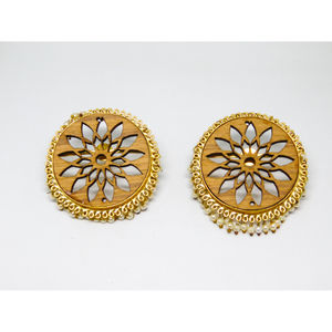 Beautiful fashion Trending handmade golden matte finishing wooden hoop round stud earing for girls and women - Product Image 1