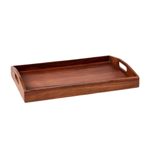 Bandeja de madera hecha a mano para servir el desayuno, con mango cortado a mano, de Acacia, con acabado Natural ¡42x25x7cm! - Product Image 2