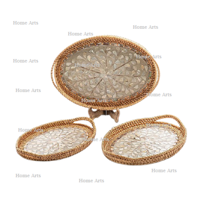 Ensemble de trois tailles de plateau de service en rotin et vadrouille plateau de service pour collations à dessert pour la cuisine - Product Image 6