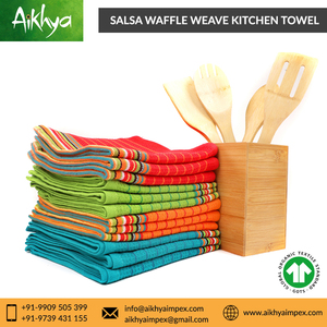 Toallas ecológicas de cocina y baño de tejido de gofres de Salsa de algodón orgánico cultivado en La India del proveedor principal - Product Image 4