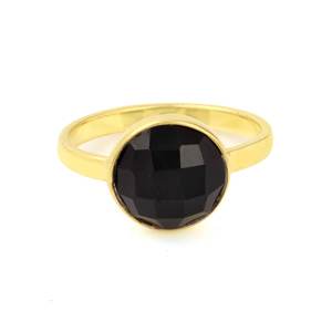 สินค้ามาใหม่สีดำอัญมณีโอนิกซ์925แท้เงินสเตอร์ลิงชุบทอง18K แฮนด์เมดแหวนกลม12มม. เครื่องประดับผู้หญิง - Product Image 1