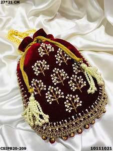 Designer Silk Handbags with Square and Coin Pattern for Daily and Party Use Elegant Bridal <b>Potli</b> Evening <b>Bags</b> - Product Image 4