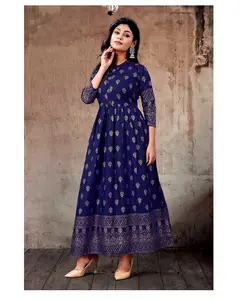 Traje largo de rayón para mujer, estampado de aluminio, traje de Kurti Anarkali/trajes Anarkali/trabajo a mano Anarkal de royel export