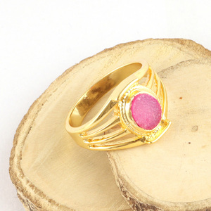 Nouvelle arrivée 6x8mm ovale rose sucre druzy vermeil plaqué or zeva bijoux fournisseur bagues à la main vêtements pour hommes 9 US anneau bijoux - Product Image 4